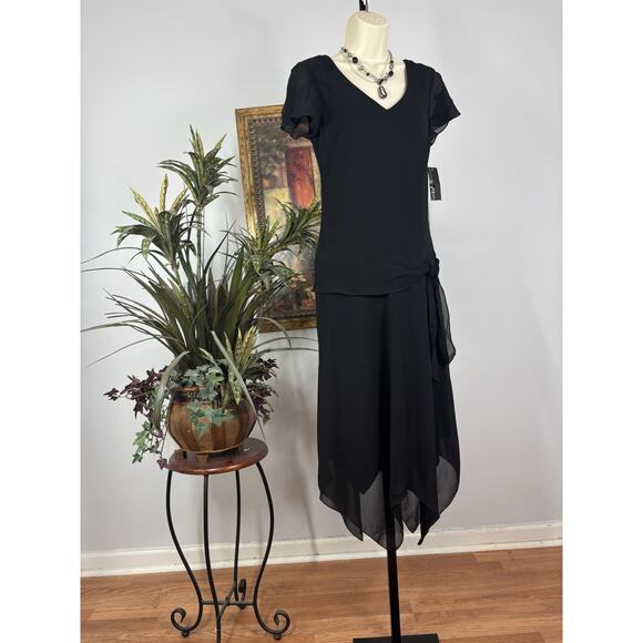 AGB Maxi Dress 6 Double V-Neck Whimsigoth Grunge Flutter Sleeve Drop Waist - Picture 1 of 11